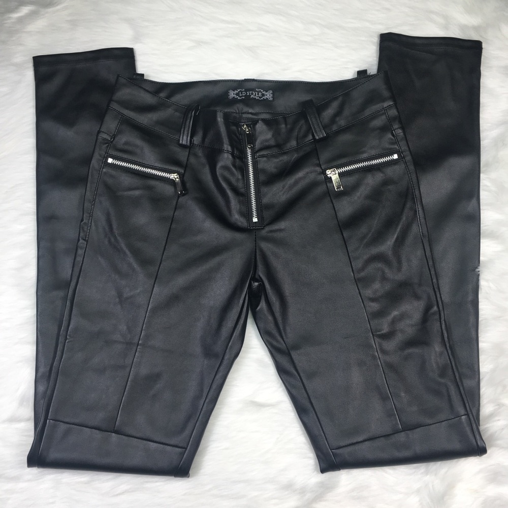 LD Style Jeans Black Faux Leather Pants Size 38